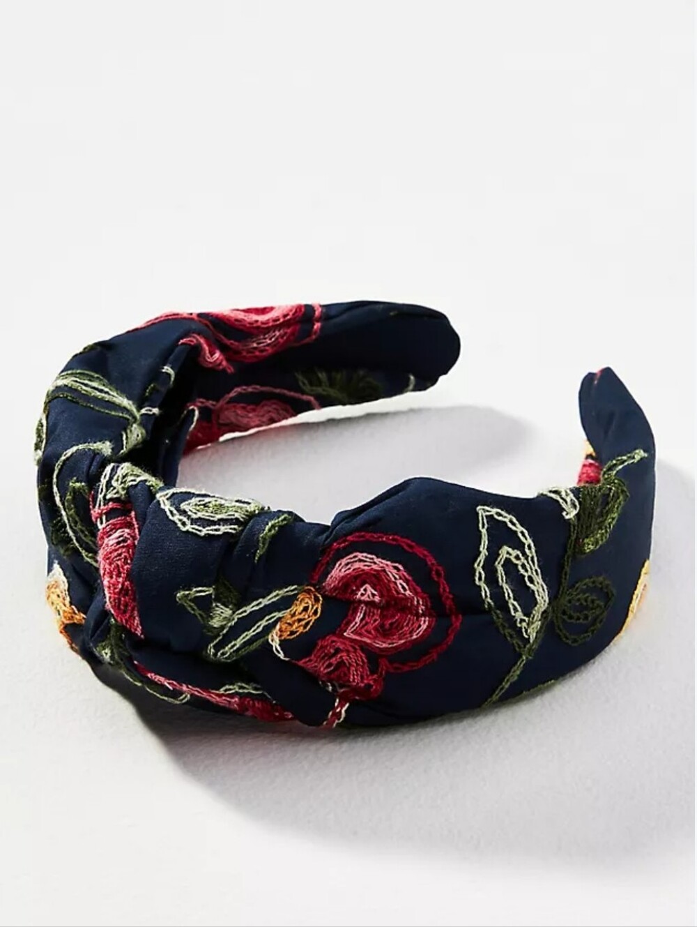 Anthropologie Everly Brocade Embroidered Floral Knot Headband in Navy - NWT